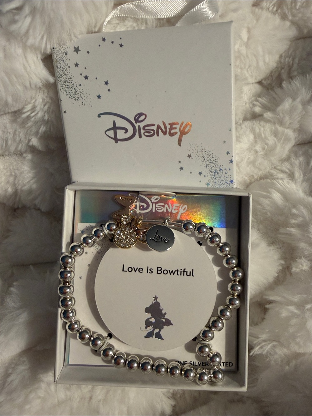 Disney Silver Minnie Bow & 'Love' Charm Beaded Bracelet